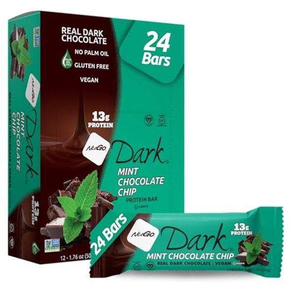 NuGo Dark Mint Chocolate Chip, 13g Protein Bar, Vegan, Gluten Free, Non-GMO, Kosher Pareve, 24 Count