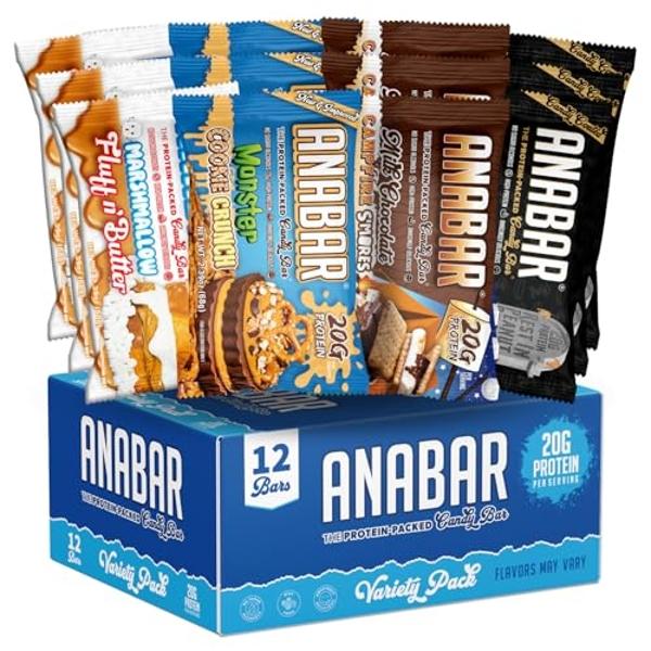 Anabar Protein Bar, The Protein-Packed Candy Bar, World's Best Tasting Protein Bar, No Sugar Alcohols, High Protein, Amazingly Delicious, 20 Grams of Protein (12 Bars, Variety Pack