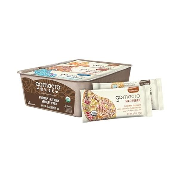 GoMacro MacroBar Organic Vegan Protein Bars - FODMAP Friendly Variety Pack (2.0-2.3 Ounce Bars, 12 Count)