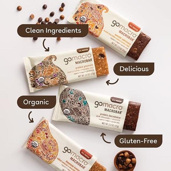 GoMacro MacroBar Organic Vegan Protein Bars - FODMAP Friendly Variety Pack (2.0-2.3 Ounce Bars, 12 Count)