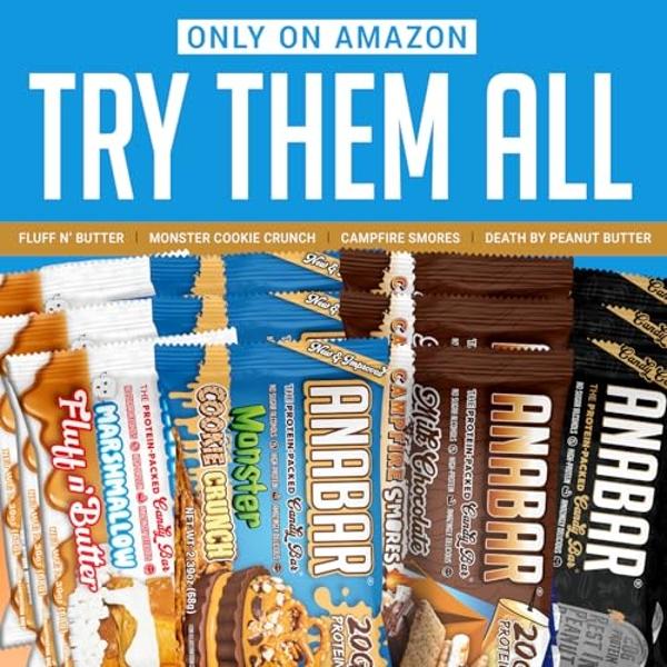 Anabar Protein Bar, The Protein-Packed Candy Bar, World's Best Tasting Protein Bar, No Sugar Alcohols, High Protein, Amazingly Delicious, 20 Grams of Protein (12 Bars, Variety Pack
