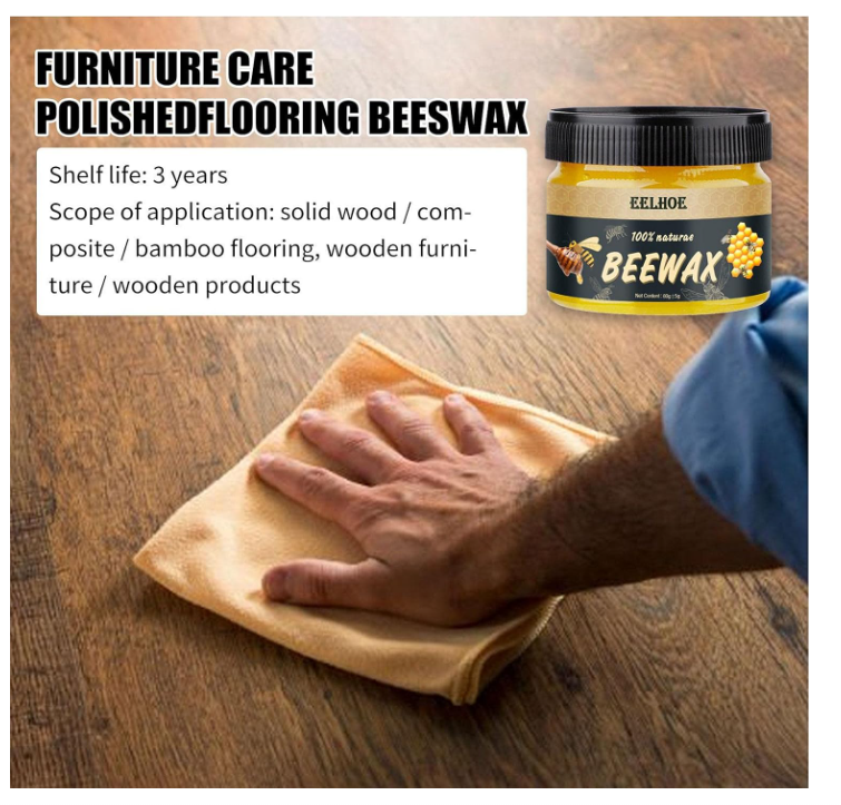 Cera Abeja, Limpia, pule y restaura muebles de madera, dejándolos brillantes y con un fresco aroma a miel.