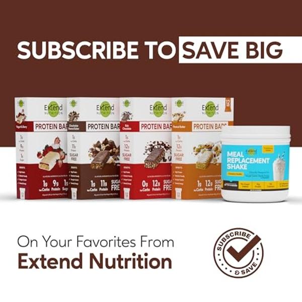 Extend Sugar Free Protein Bars, Perfect Diabetic Snacks, High Protein and Fiber, Hunger Control & Steady Energy, Low Carb, Keto Friendly, Chocolate Peanut Butter, 12 Count