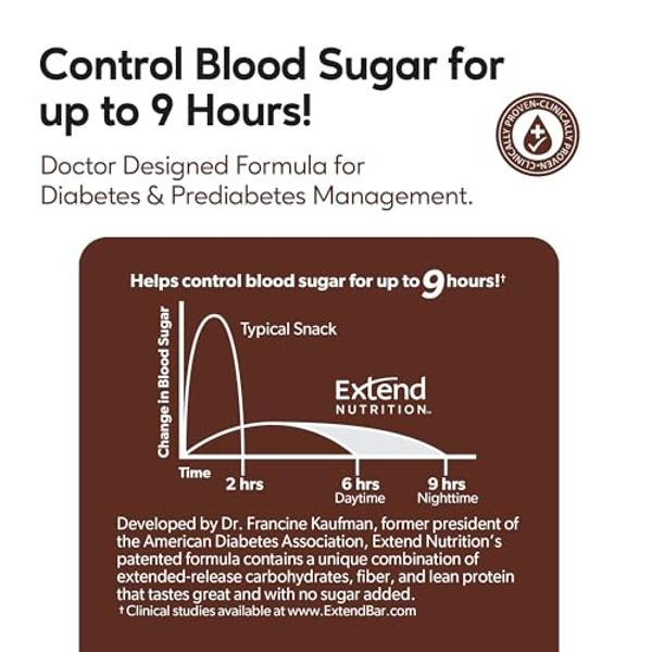 Extend Sugar Free Protein Bars, Perfect Diabetic Snacks, High Protein and Fiber, Hunger Control & Steady Energy, Low Carb, Keto Friendly, Chocolate Peanut Butter, 12 Count