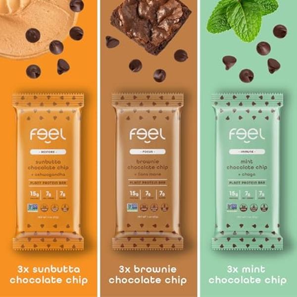 Feel Vegan Protein Bars | Chocolate Lovers | Keto | Gluten Free | Organic | Lions Mane | Chaga | Ashwagandha | 15g Plant Protein | Low Carb | High Protein | Dairy Free | Low Sugar 