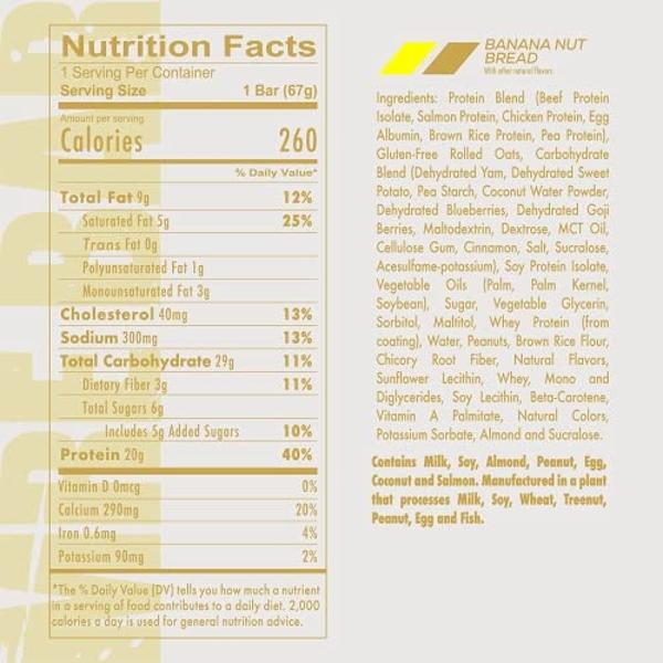 REDCON1 MRE Protein Bar, Banana Nut Bread - Contains MCT Oil + 20g of Whole Food Protein - Easily Digestible, Macro Balanced Low Sugar Meal Replacement Bar (12 Bars)