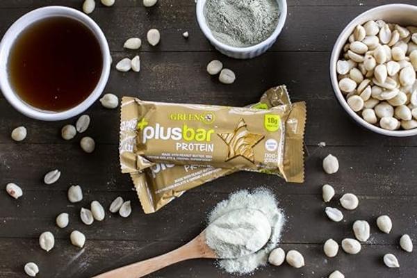 Greens+ Plusbar Protein Natural, Gluten-Free Whey Protein Bar with Organic Ingredients, Non-GMO Green Protein Bars, 12 Pack