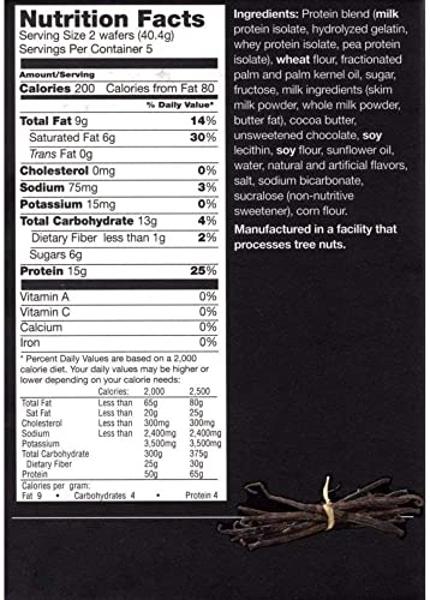 PROTIFIT - High Protein Wafer Bar, 15g Protein, Low Calorie, Low Carb, Low Fat, Trans Fat Free, Cholesterol Free, Ideal Protein Compatible, 5 Servings Per Box (Vanilla)