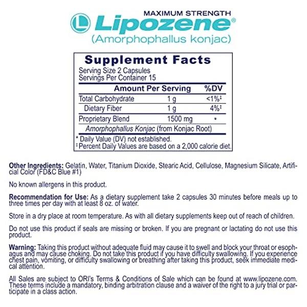 Lipozene Diet Pills - Weight Loss Supplement - Suppresses Appetite- Three Bottles of 90 Capsules in Total