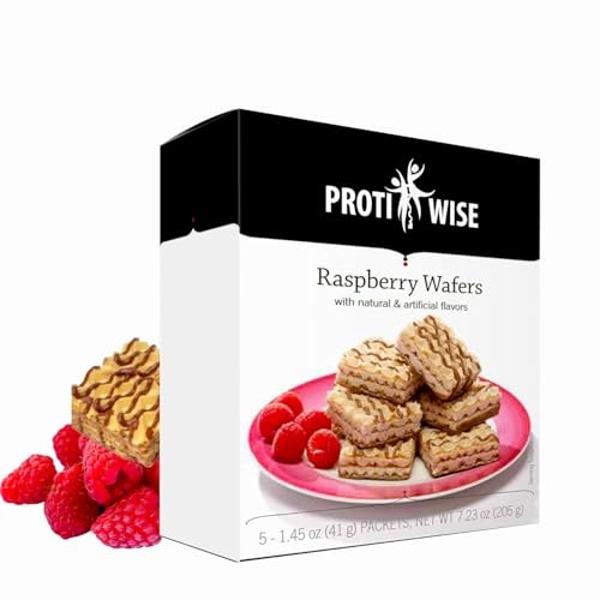 ProtiWise High Protein Wafers | Raspberry | 15g Protein Per Serving, Low Carb, Low Sugar, High Fiber Snack | Gluten-Free, Keto-Friendly Diet for Hunger Control & Weight Loss | 5/Bo