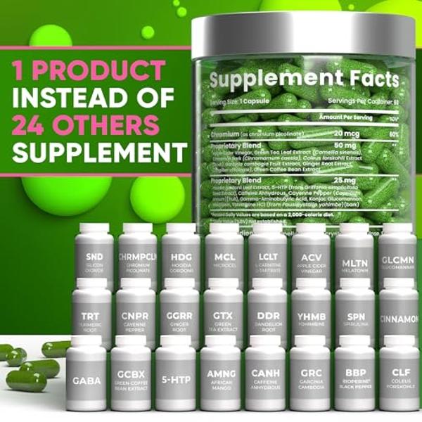 Bioteque Lab Weight Loss Diet Capsules, Natural Appetite Suppressant, Day & Night Fat Burner for Women & Men with Apple Cider, Green Coffee Bean Extract, Metabolism Booster Supplem