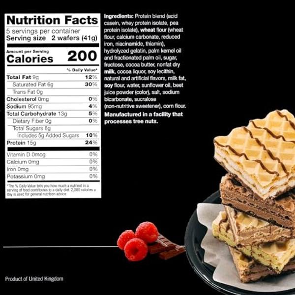 ProtiWise High Protein Wafers | Raspberry | 15g Protein Per Serving, Low Carb, Low Sugar, High Fiber Snack | Gluten-Free, Keto-Friendly Diet for Hunger Control & Weight Loss | 5/Bo