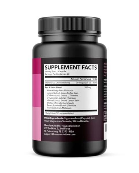 Night Time Fat Burner for Women - Appetite Suppressant for Weight Loss - 60 Count - Herbal Metabolism Booster with Melatonin for Sleep Support - Vegan, Non-GMO Capsules - 2 Month S