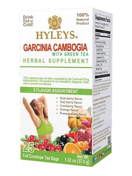 HYLEYS Tea Garcinia Cambogia Green Tea 5 Flavors Assortment - 25 Tea Bags (12 Pack - 300 Tea Bags Total)