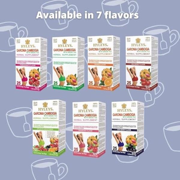 HYLEYS Tea Garcinia Cambogia Green Tea 5 Flavors Assortment - 25 Tea Bags (12 Pack - 300 Tea Bags Total)
