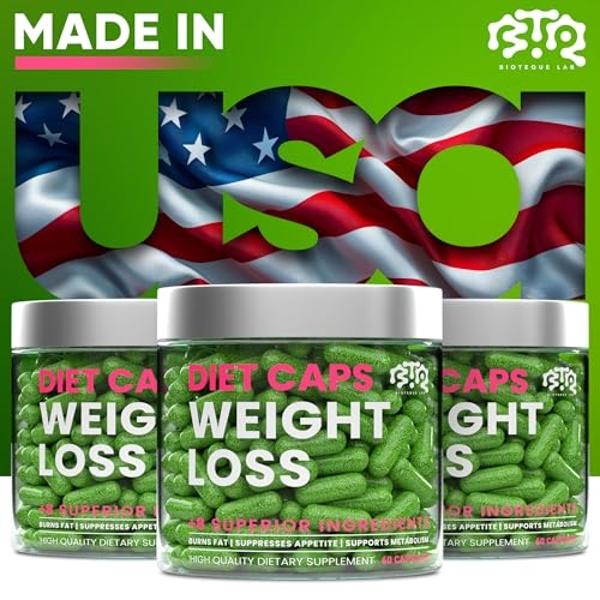 Bioteque Lab Weight Loss Diet Capsules, Natural Appetite Suppressant, Day & Night Fat Burner for Women & Men with Apple Cider, Green Coffee Bean Extract, Metabolism Booster Supplem