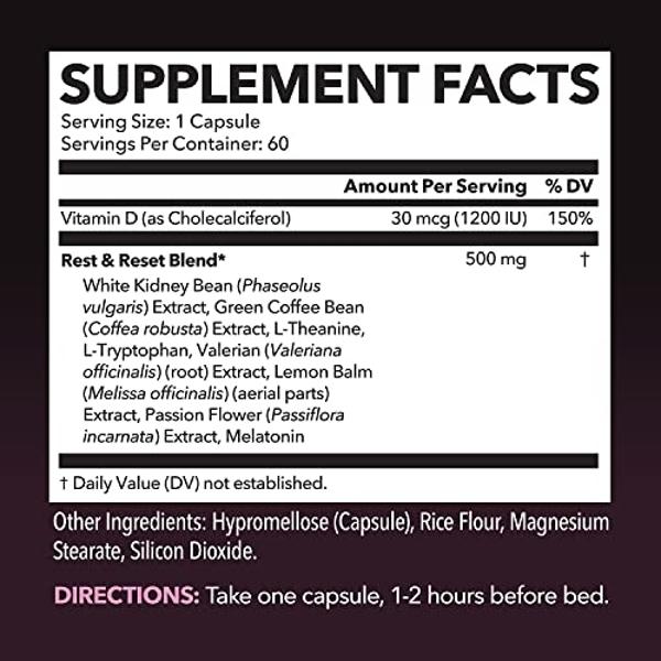 Night Time Fat Burner for Women - Appetite Suppressant for Weight Loss - 60 Count - Herbal Metabolism Booster with Melatonin for Sleep Support - Vegan, Non-GMO Capsules - 2 Month S