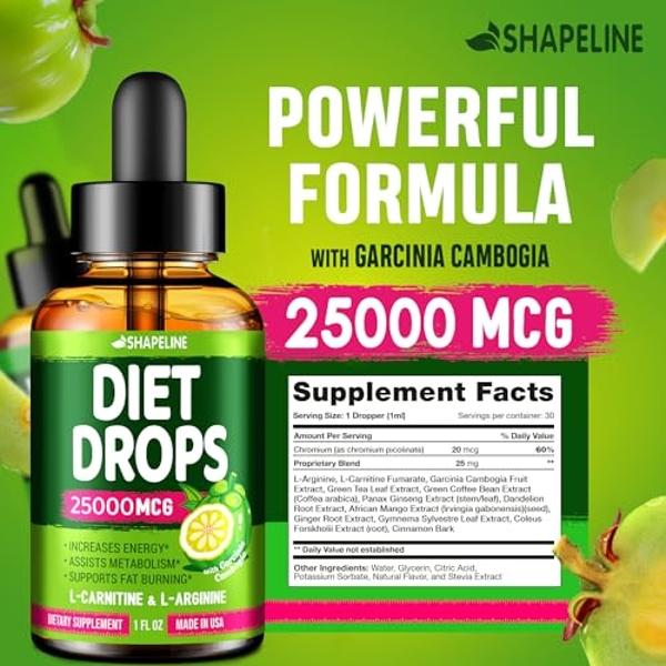SHAPELINE (Pack of 2) Diet Drops - Made in USA - Appetite Suppressant for Women & Men - Natural Metabolism Booster - Diet Drops with Garcinia Cambogia, L-Arginine & L-Glutamine 1 F