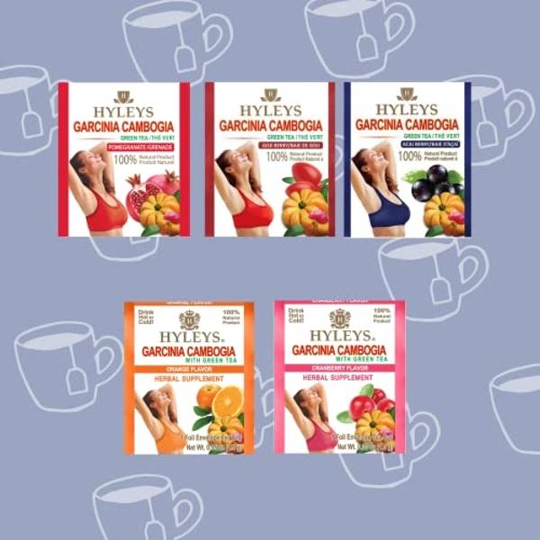 HYLEYS Tea Garcinia Cambogia Green Tea 5 Flavors Assortment - 25 Tea Bags (12 Pack - 300 Tea Bags Total)
