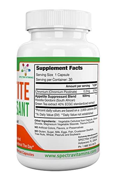 Appetite Suppressant 30 Capsules - S. African Hoodia and Green Tea Extract Control Appetite, Support Weight Loss, Increase Energy and Metabolism, Made in USA