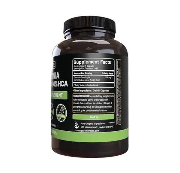 PURE ORIGINAL INGREDIENTS Garcinia Cambogia, No Magnesium or Rice Fillers, Always Pure, Lab Verified (365 Count)