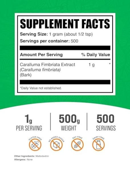 BulkSupplements.com Caralluma Fimbriata Extract Powder - Caralluma Fimbriata Supplement, Herbal Supplement - Vegan & Gluten Free, 1g per Serving, 500g (1.1 lbs) (Pack of 1)
