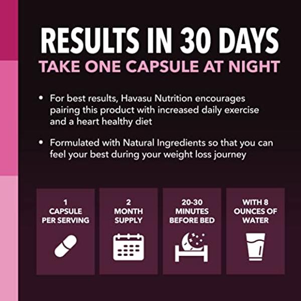 Night Time Fat Burner for Women - Appetite Suppressant for Weight Loss - 60 Count - Herbal Metabolism Booster with Melatonin for Sleep Support - Vegan, Non-GMO Capsules - 2 Month S