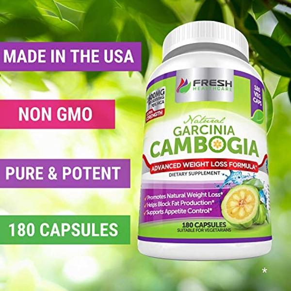 FRESH HEALTHCARE 100% Pure Garcinia Cambogia Extract - All Natural Appetite Suppressant & Weight Management Support - 180 Capsules