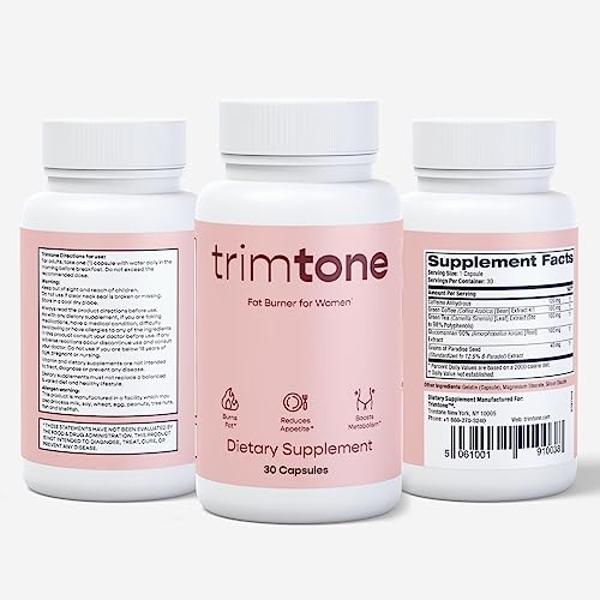 TRIMTONE Weight Loss Pills Women Mood Boosting Formula, Appetite Suppressant & Detox Cleanse Fat Burners for Women, Diet Pills That Work Fast for Women, Optimal for Belly Fat - 30 