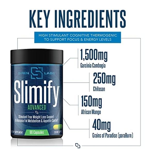 Siren Labs Slimify Advanced Fat Burner for Weight Loss - Garcinia Cambogia, African Mango, and Grains of Paradise - Boost Metabolism, Decrease Appetite, and Increase Energy - Stim 
