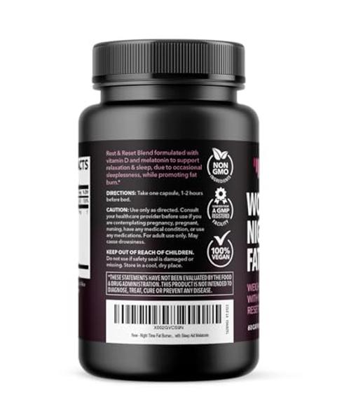 Night Time Fat Burner for Women - Appetite Suppressant for Weight Loss - 60 Count - Herbal Metabolism Booster with Melatonin for Sleep Support - Vegan, Non-GMO Capsules - 2 Month S