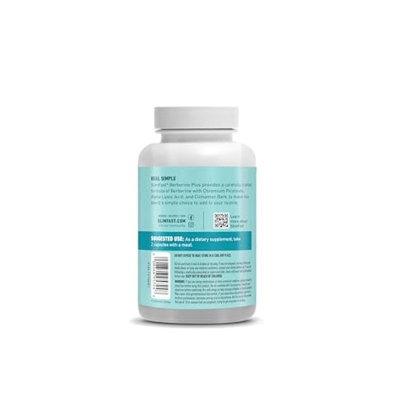 SlimFast Berberine Plus Capsules, Berberine Supplement, with Berberine hcl, Chromium Picolinate, Alpha Lipoic Acid, and Cinnamon Bark, 60 Count, 30 Servings