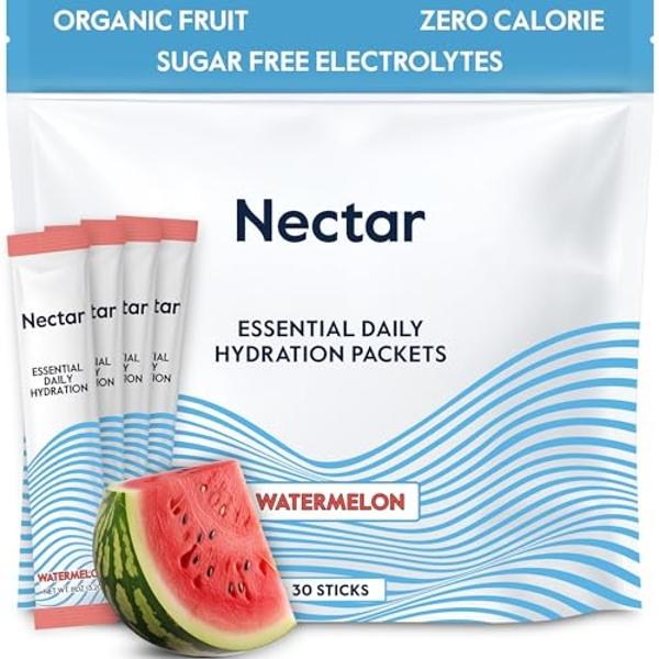 Nectar Hydration Packets - Electrolytes Powder Packets - No Sugar or Calories - Organic Fruit Liquid Daily IV Hydrate Packets for Dehydration Relief and Rehydration (Watermelon 30 