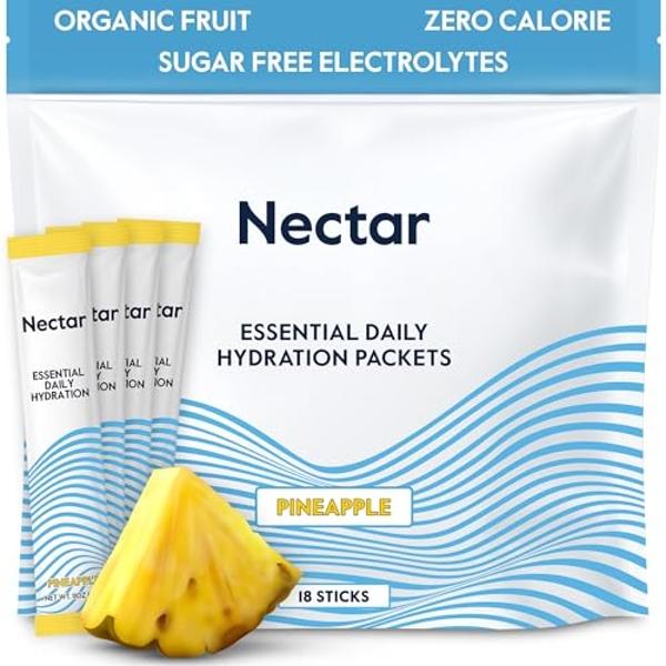 Nectar Hydration Packets - Electrolytes Powder Packets - Sugar Free & 0 Calorie - Organic Fruit Liquid Daily IV Hydrate Packets for Dehydration Relief & Rehydration (Pineapple 18 P