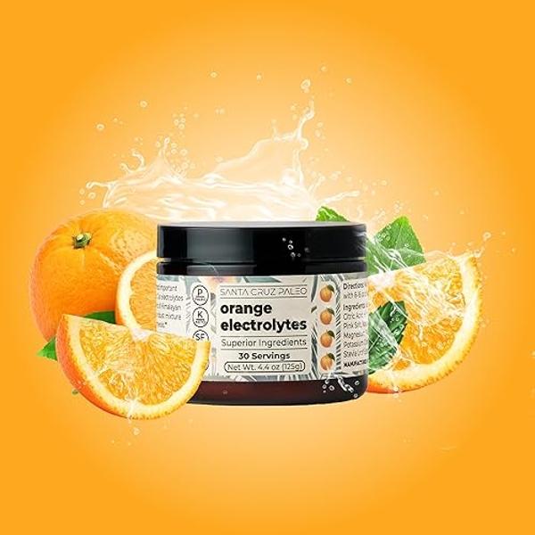 Santa Cruz Paleo Electrolyte Powder Orange with Himalayan & Sea Salt, Magnesium, Potassium, Sugar-Free, 30 Servings
