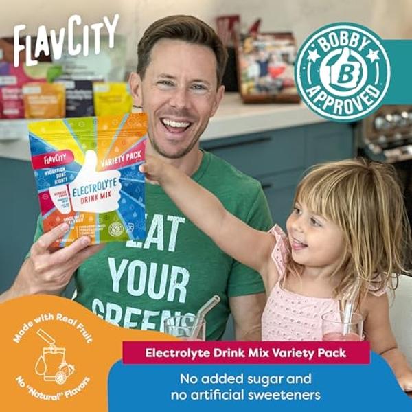 FlavCity Electrolytes Powder Packets - 28 Hydration Packets, Variety Pack - No Added Sugar - Hydration Powder with Real Fruit & Unrefined Sea Salt - Keto & Gluten-Free (28 Stick Pa