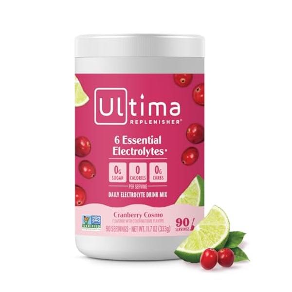 Ultima Replenisher Daily Electrolyte Powder Drink Mix – Cranberry Cosmo, 90 Servings – Hydration Powder with 6 Key Electrolytes and Trace Minerals – Keto Friendly, Non-GMO and Suga
