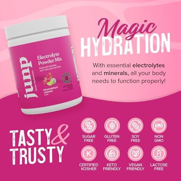 JUNP Electrolytes Powder No Sugar No Carbs - Dragonfruit Limeade Keto Electrolyte Drink Mix - Potassium & Salt Hydration Powder Electrolytes Zero Calorie Sugar Free Electrolyte Pow