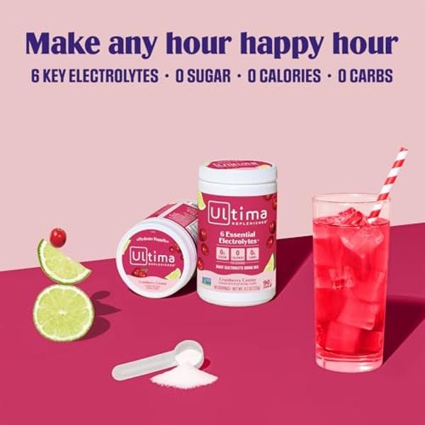 Ultima Replenisher Daily Electrolyte Powder Drink Mix – Cranberry Cosmo, 90 Servings – Hydration Powder with 6 Key Electrolytes and Trace Minerals – Keto Friendly, Non-GMO and Suga