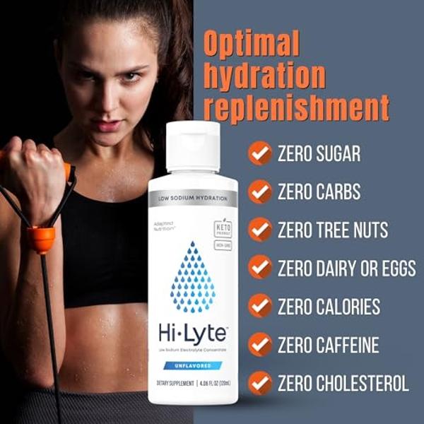 Hi-Lyte Low Sodium Electrolyte Supplement for Immune Support, Fasting and Rapid Hydration | 48 Servings | Magnesium, Potassium, Zinc | Unflavored Mineral Taste Drops