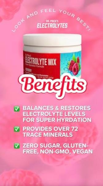 Dr. Price’s Electrolyte Mix | Sugar-Free Hydration Powder with 72+ Trace Minerals | No Sugar, Fast-Dissolving Electrolytes Powder Packets | Raspberry, 90 Servings