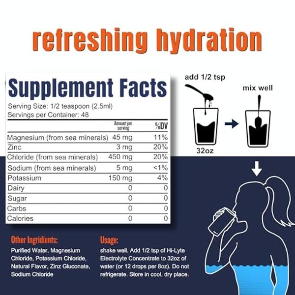 Hi-Lyte Low Sodium Electrolyte Supplement for Immune Support, Fasting and Rapid Hydration | 48 Servings | Magnesium, Potassium, Zinc | Unflavored Mineral Taste Drops