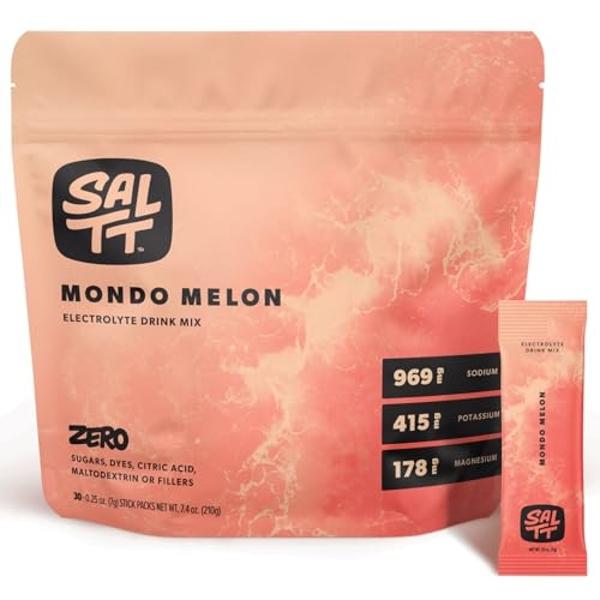 Keto Chow SALTT Electrolytes Powder Flavored Drink Mix - Mondo Melon - 30 Hydration Packets - Magnesium, Potassium, Sodium, Trace Minerals - Zero Sugar & Gluten Free - Travel Essen