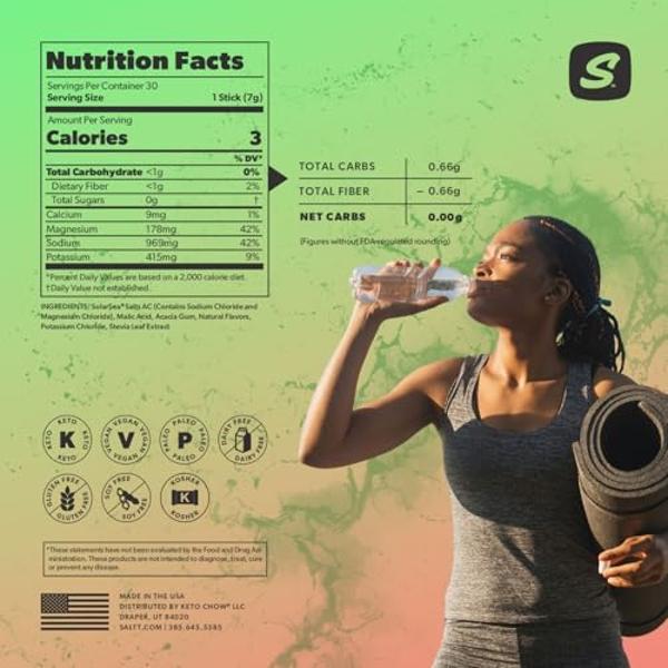 Keto Chow SALTT Electrolytes Powder Flavored Drink Mix - Mondo Melon - 30 Hydration Packets - Magnesium, Potassium, Sodium, Trace Minerals - Zero Sugar & Gluten Free - Travel Essen
