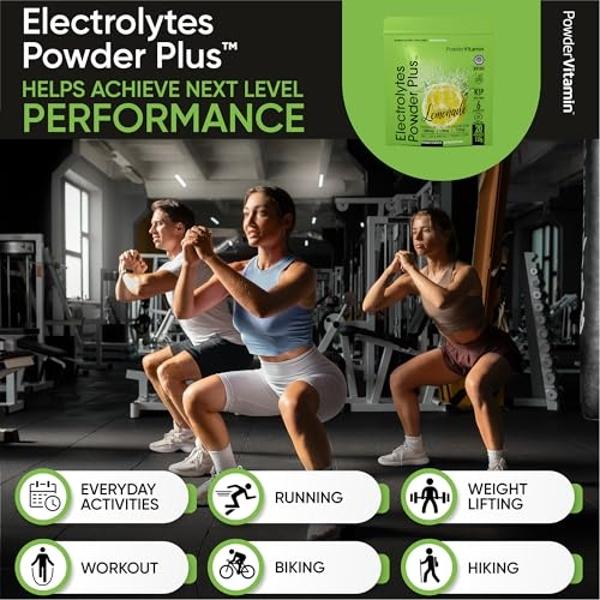 PowderVitamin Electrolytes Powder Plus (20 Servings) Lemonade Electrolyte Powder, No Maltodextrin, Keto,Sugar Free,Pink Himalayan Salt,1000mg Potassium,120mg Calcium,120mg Magnesiu