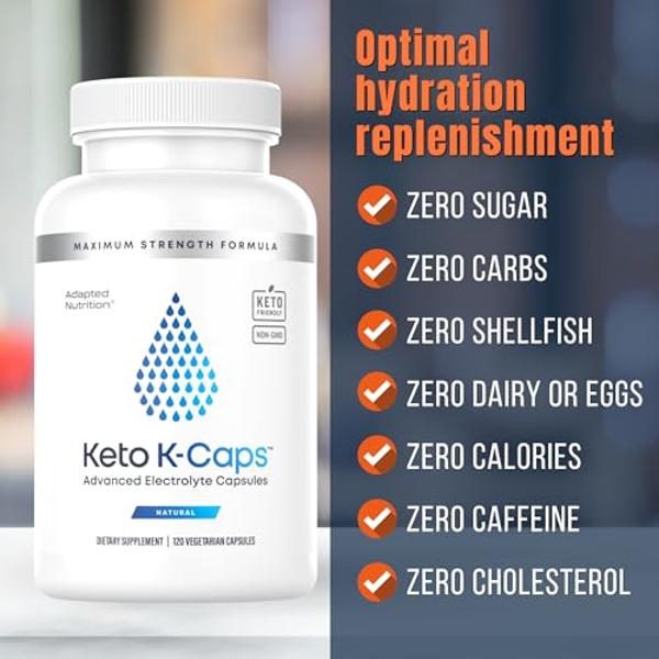 Keto K-Caps Electrolyte Capsules | Keto Approved Electrolyte Supplement | Hydrate Fast & Beat Leg Cramps | 700mg Potassium, Sodium, Magnesium | No Maltodextrin | 120 Caps