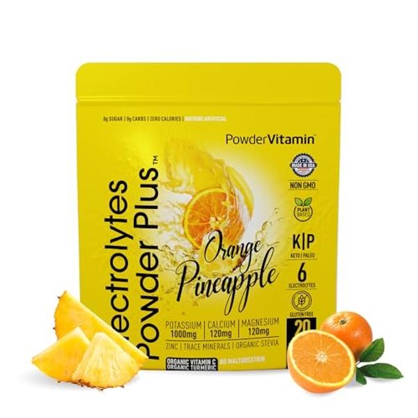 PowderVitamin Electrolytes Powder Plus (20 Servings) Orange Pineapple Electrolyte Powder Zero Calorie Keto,0 Sugar, No Maltodextrin,1000mg Potassium,120mg Calcium,120mg Magnesium, 