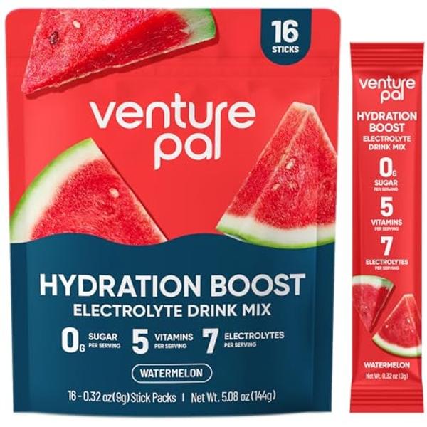 Venture Pal Sugar Free Electrolyte Powder Packets - Liquid Daily IV Hydration Packets for Rehydration | 5 Vitamins & 7 Electrolytes | Keto Friendly | Non-GMO | Vegan | 16 Sticks
