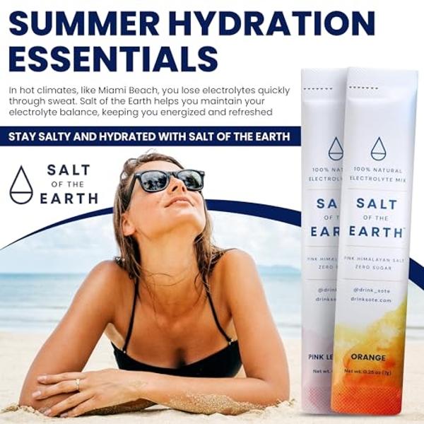 Salt of the Earth Premium Zero-Sugar Electrolyte - Made with Pink Himalayan Salt - Hydration Powder Packets | Premium Ingredients | Keto & Paleo Friendly | 30 Sticks, Pink Lemonade