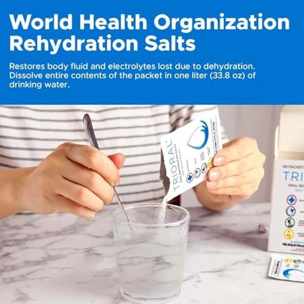 TRIORAL Rehydration Electrolyte Powder Packs - WHO New Hydration Supplement Salts Formula - Combat Dehydration from Workouts, Excessive Fluid Loss and Much More - 15 Drink Mix Pack